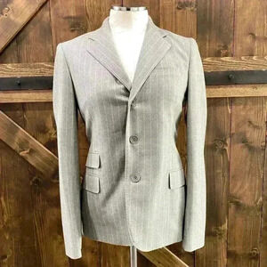 Ralph Lauren Purple Tag Wool 2 Piece Pant Suit Gray White Pinstripes Size 6/8